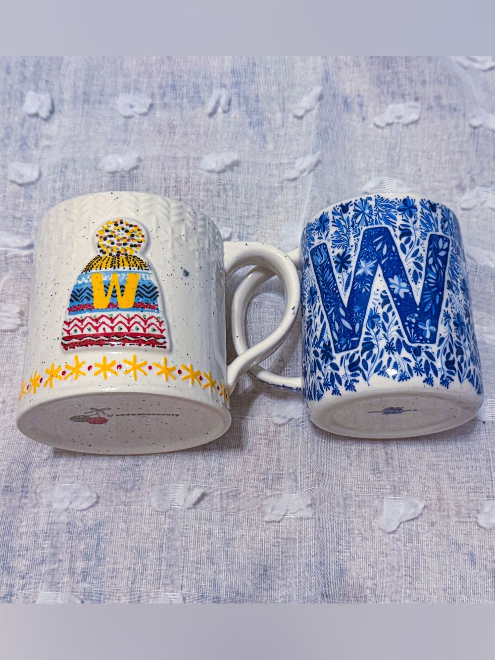 New! TWO Anthropologie winter theme “W” monogram hand painted
